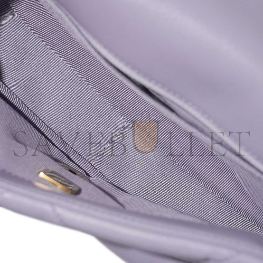 CHANEL PURPLE QUILTED LAMBSKIN CHANEL 19 FLAP BRUSHED GOLD AND RUTHENIUM HARDWARE AS1160 (26*16*9cm)